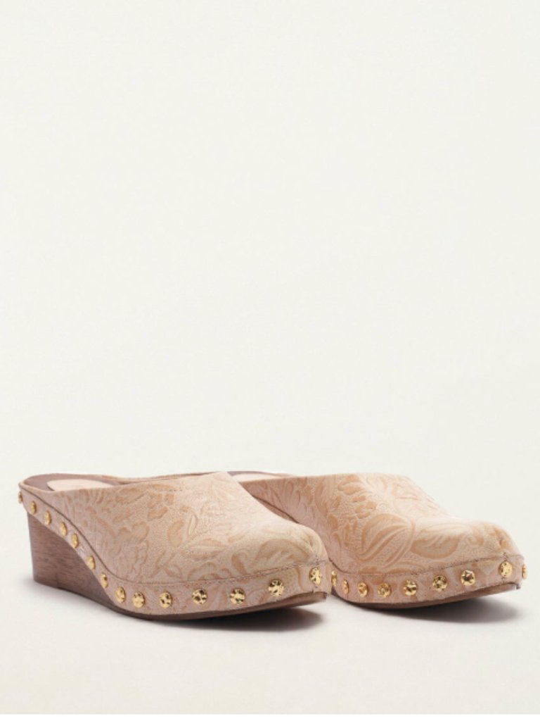 Farm Rio Cream Embossed Wedge Clog | Studded | Embellished | Nwt/Nib | 8 / 38